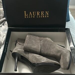 Lauren Ralph Lauren Suede Gray Heeled Boots size 8.5